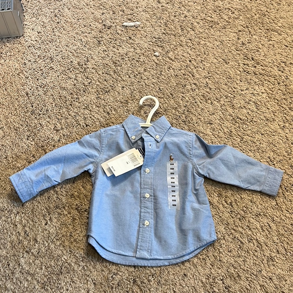 Ralph Lauren, button down long sleeve, blue. 9Months.
